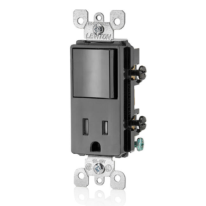 Apagador con tomacorriente negro leviton decora 5625-E 15 amp