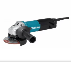 Vista lateral con logo de la Miniamoladora Angular Makita GA4600 de 115 mm